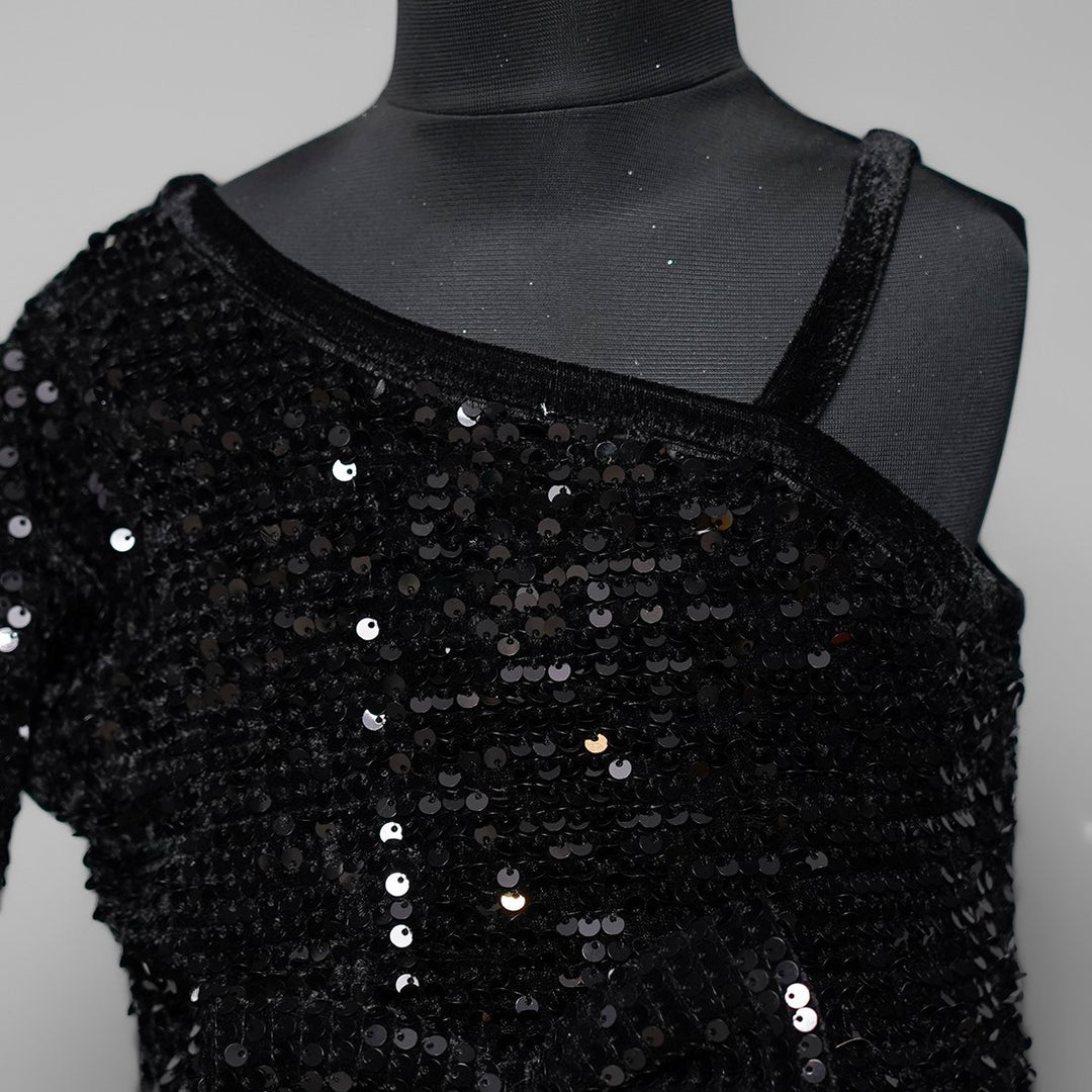 Full Sequin Frock For Girls Close Up View