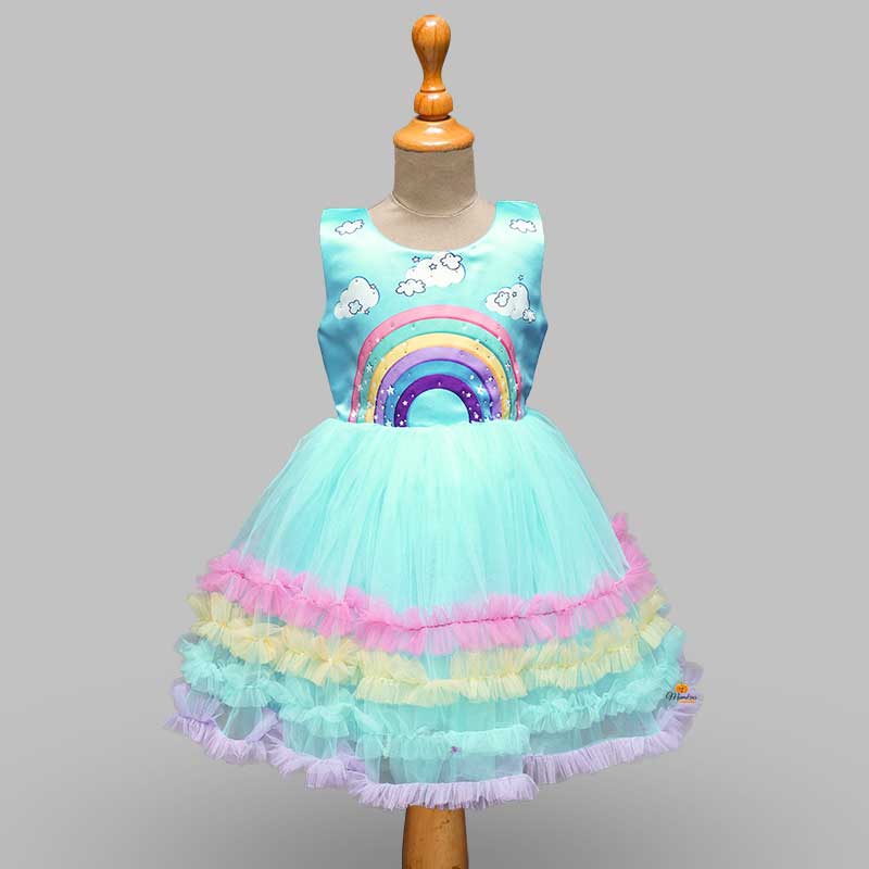 Frock For Girls In Turquoise Color Front View