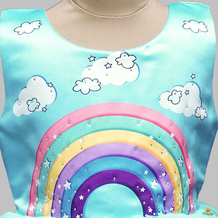 Frock For Girls In Turquoise Color Close Up View