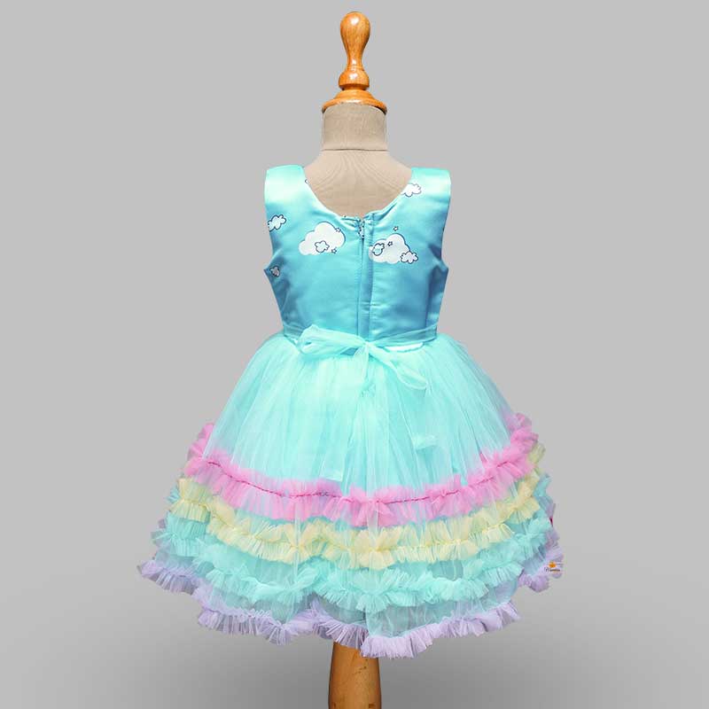 Frock For Girls In Turquoise Color Back View