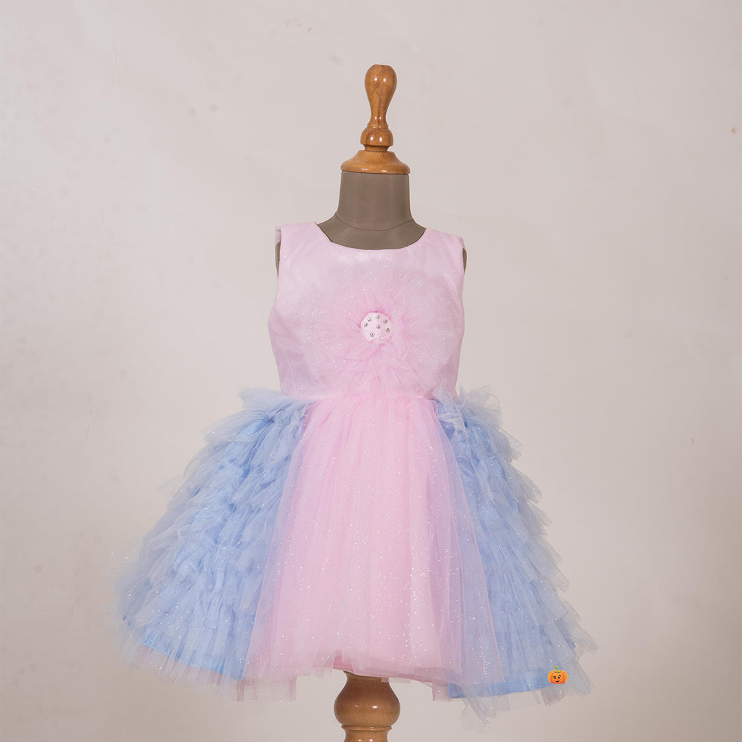 Pink & Light Blue Girls Frock Front View