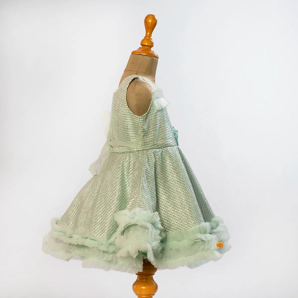 Sea Green & Onion Glittery Girls Frock Side View