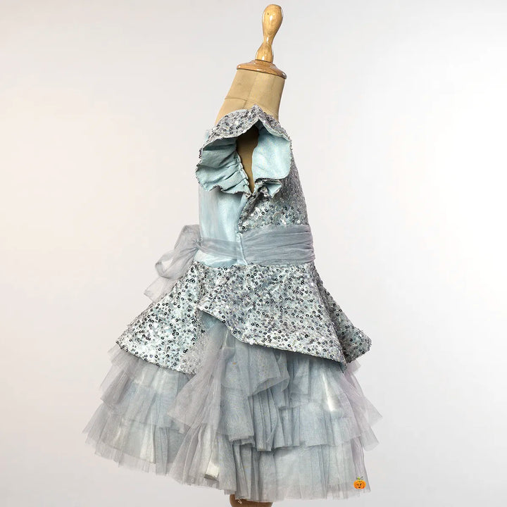 Grey & Onion Sequins Girls Frock Side View