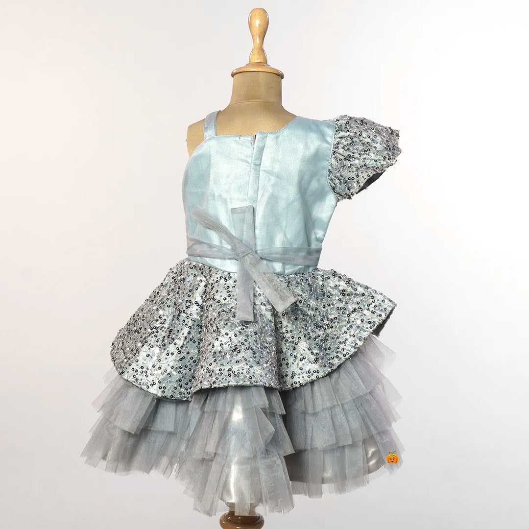 Grey & Onion Sequins Girls Frock Back View