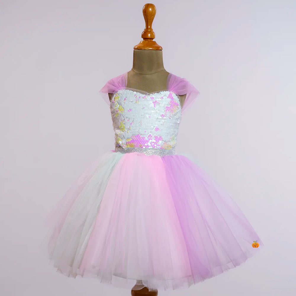Multi Sequin Designer Girls Frock Front View