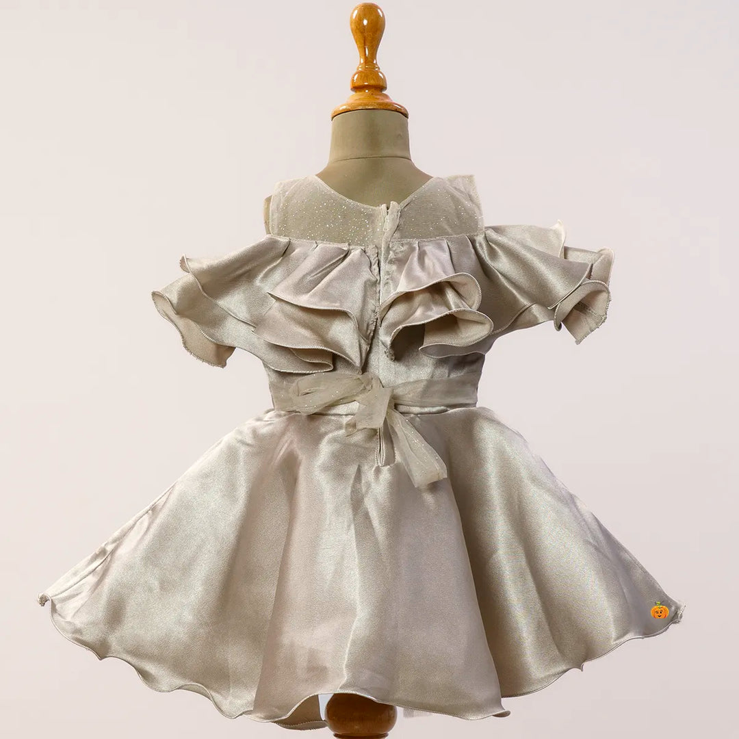 Grey Frock for Girls Back View