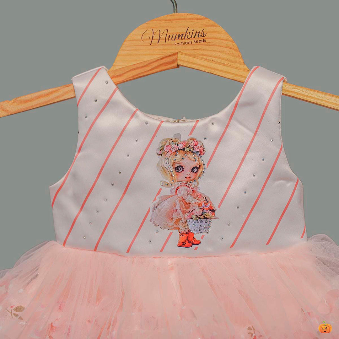 Peach Layered Baby Frock Close Up View