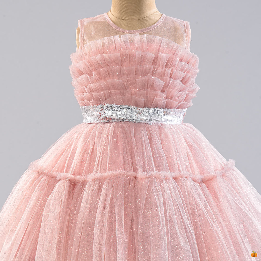 Onion Glittery Frock for Girls Close Up View