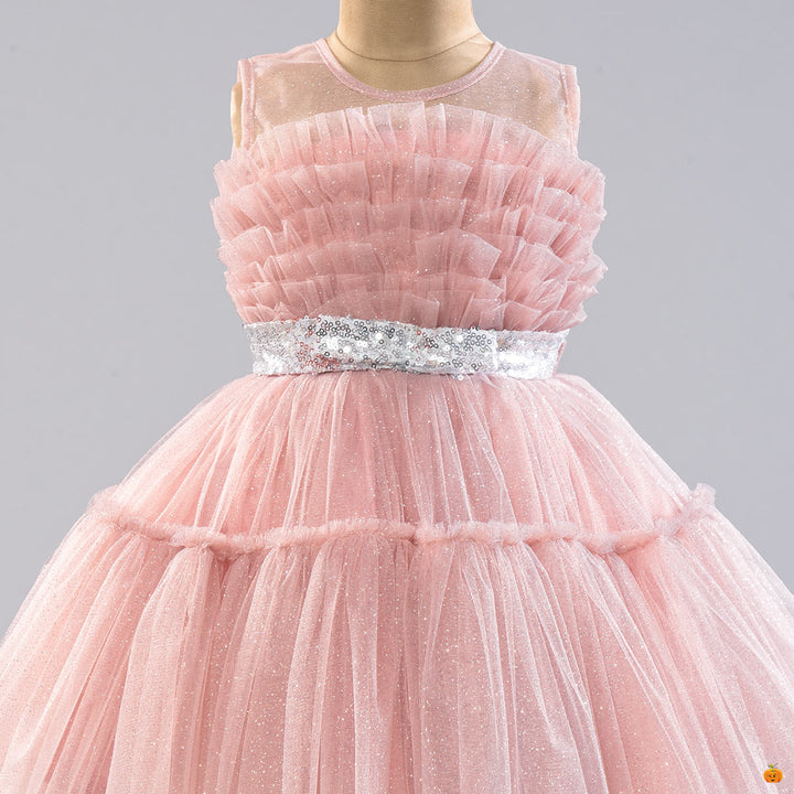 Onion Glittery Frock for Girls Close Up View