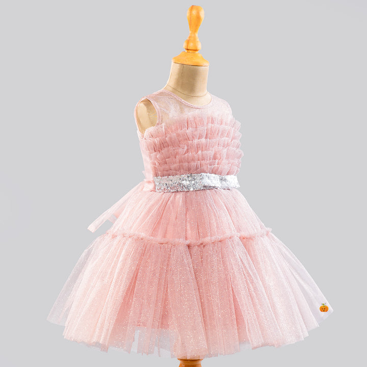 Onion Glittery Frock for Girls Side View
