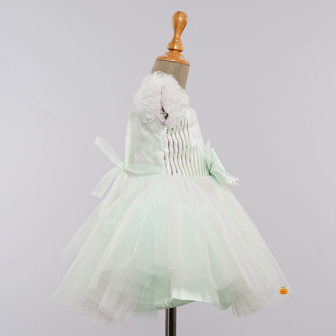 Pista Glittery Net Sequin Frock for Girls Side View