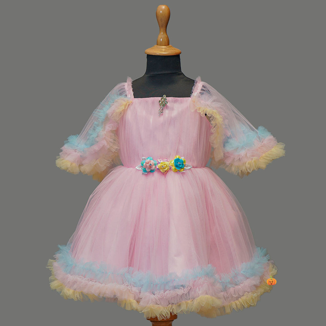 Pink Frill Girls Frock Front View