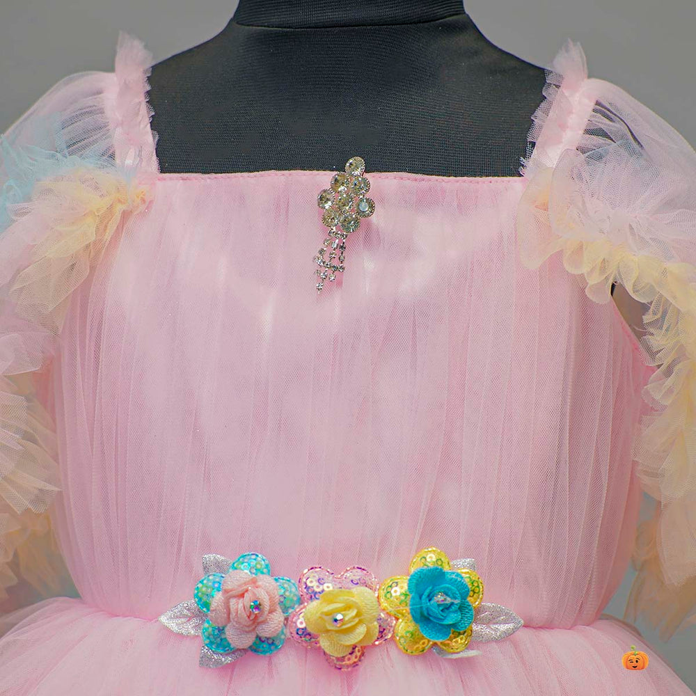 Pink Frill Girls Frock Close Up View