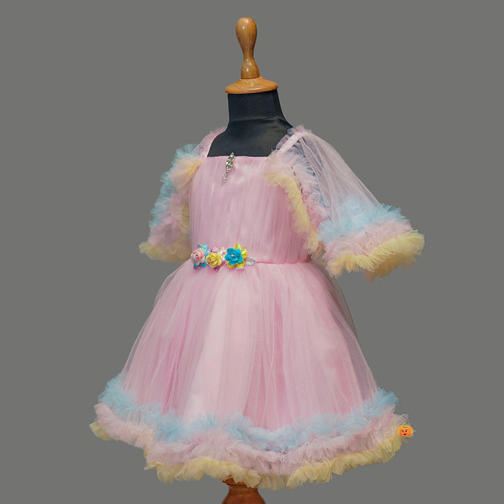 Pink Frill Girls Frock Side View