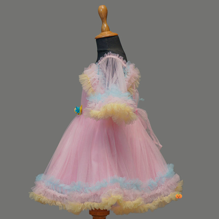 Pink Frill Girls Frock Side View