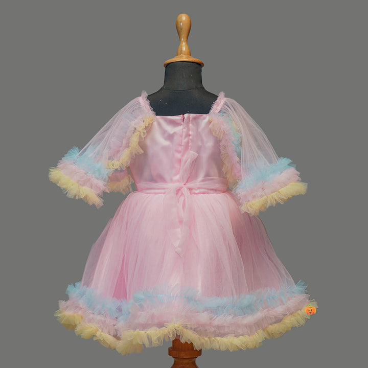 Pink Frill Girls Frock Back View