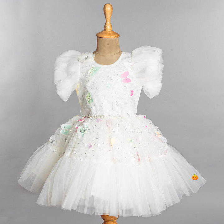White Ruffled Sleeves Girls Frock  