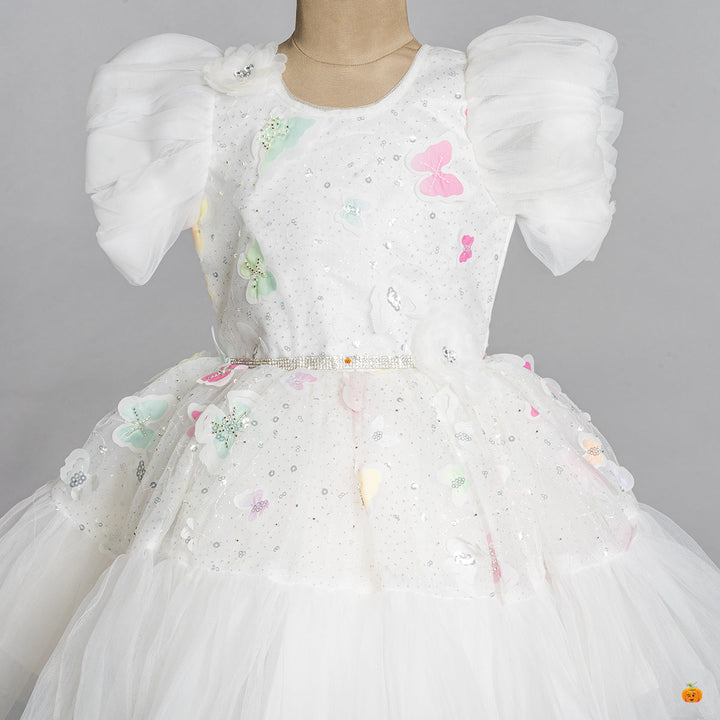 White Ruffled Sleeves Girls Frock  