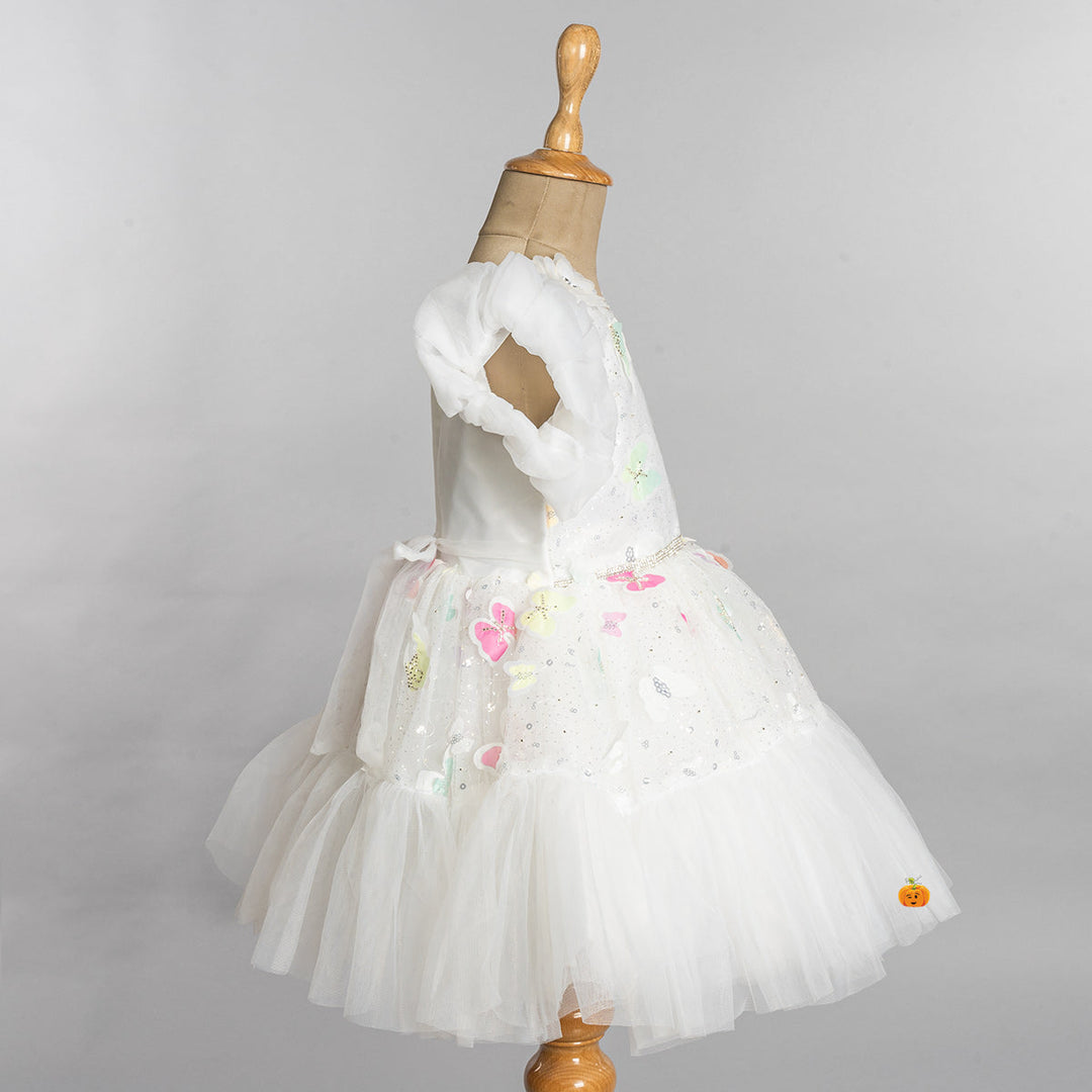 White Ruffled Sleeves Girls Frock  