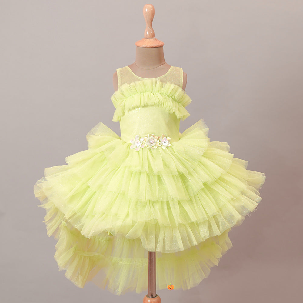 High Low Layered Pattern Party Wear Girls Frock Front View