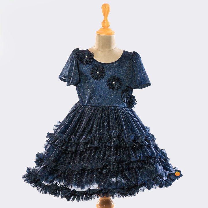 Navy Blue Party Wear Frock for Girls Front View