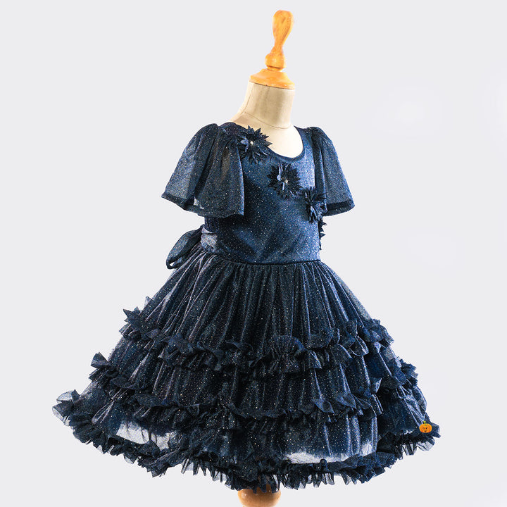 Navy Blue Party Wear Frock for Girls Side View