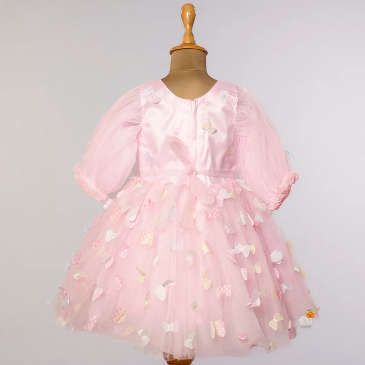 Pink & Lemon Scattered Butterflies Frock for Girls Back View