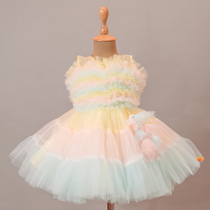 Party Wear Baby Girl Frock With Layered Pattern Front View