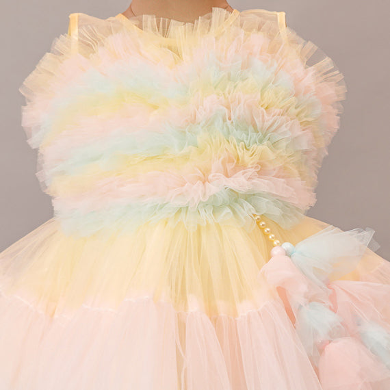 Party Wear Baby Girl Frock With Layered Pattern Close Up View