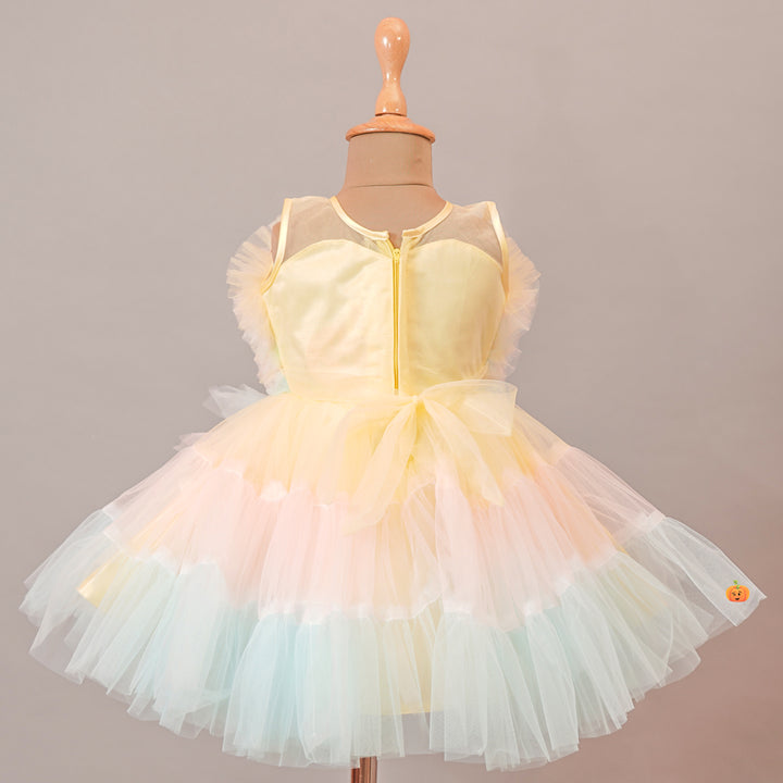 Party Wear Baby Girl Frock With Layered Pattern Back View