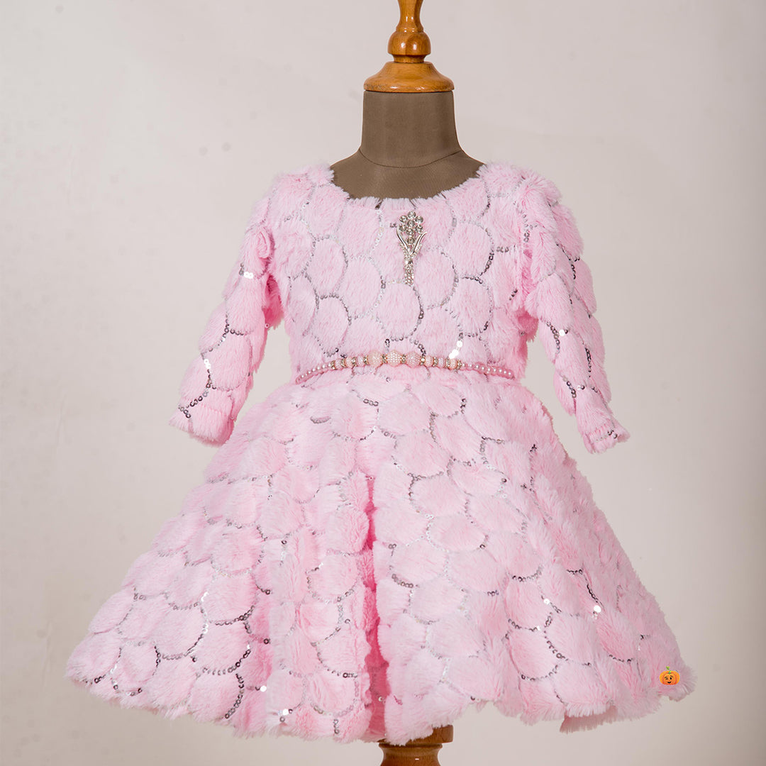 Furry Winter Frock for Girls Variant Front View
