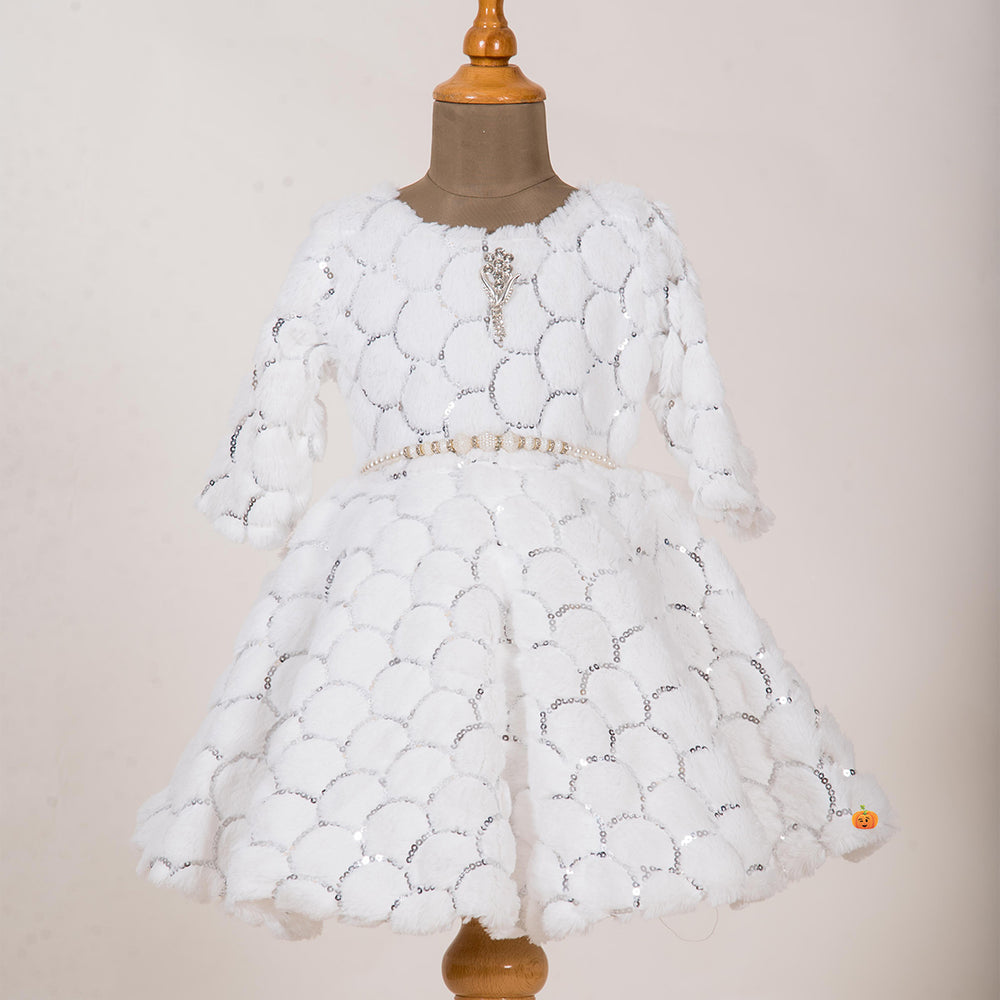 Furry Winter Frock for Girls Front View