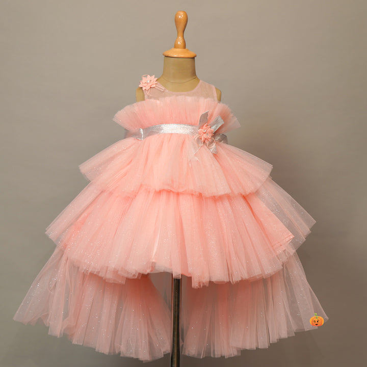 Layered Frock For Girls With Glitter Designs Front View