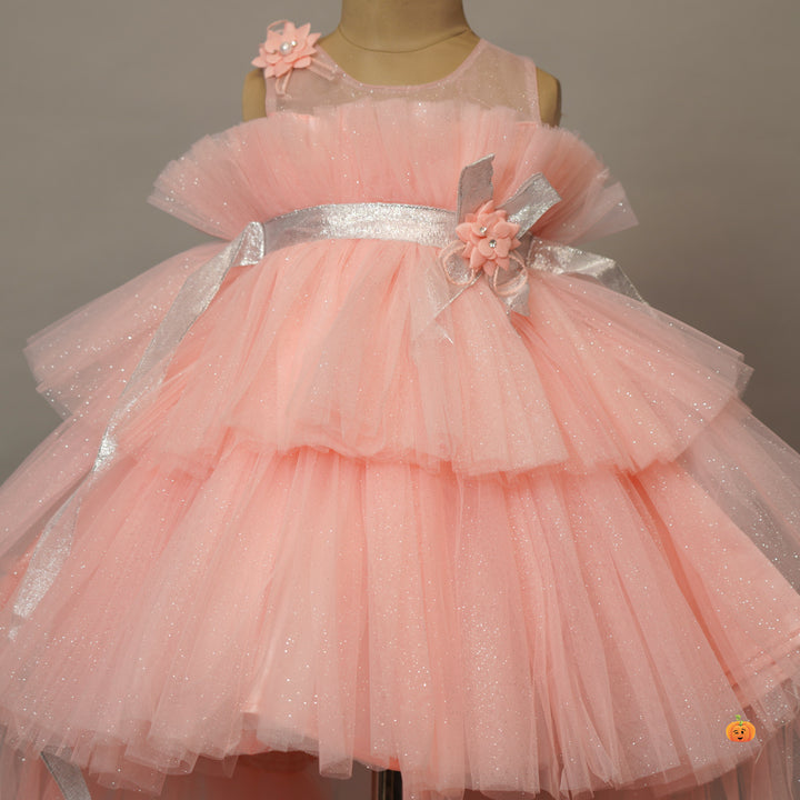 Layered Frock For Girls With Glitter Designs Close Up View