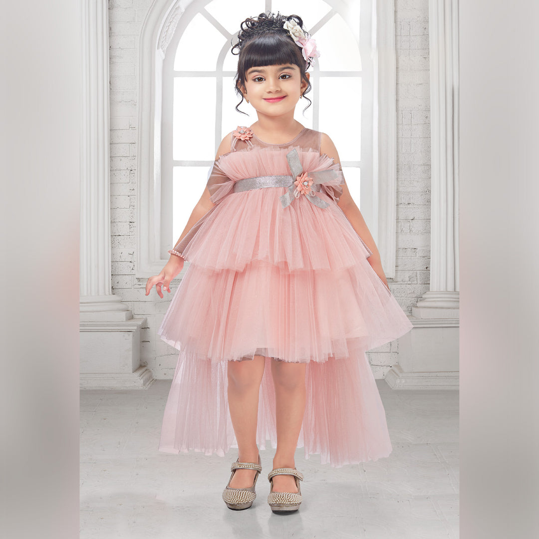 Layered Frock For Girls With Glitter Designs Model Image Front View