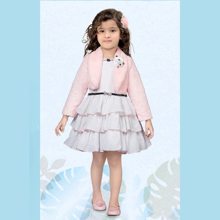 Polka Dots Layered Girls Frock Model Front View