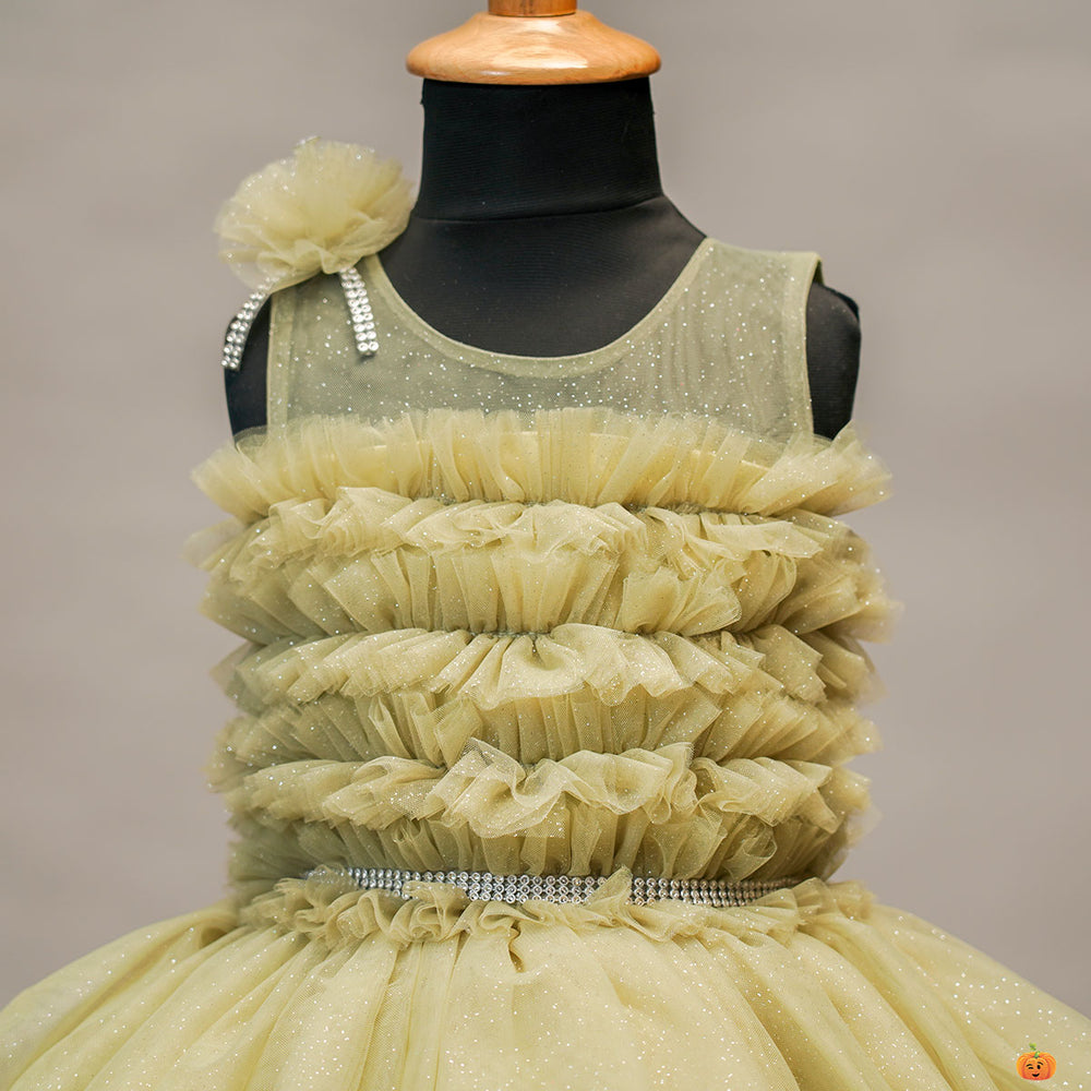 Pista & Purple Layered Frill Girls Frock Close Up View