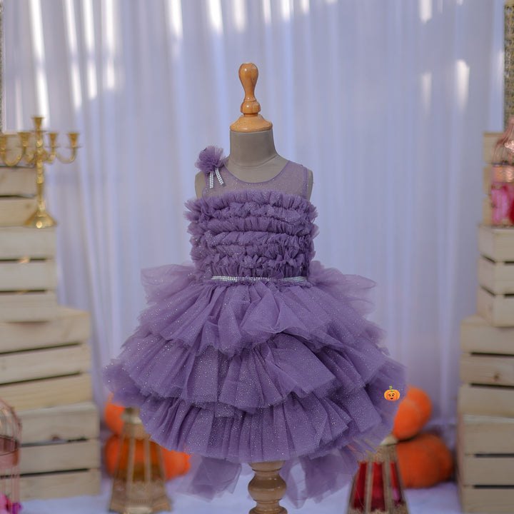 Pista & Purple Layered Frill Girls frock Front View