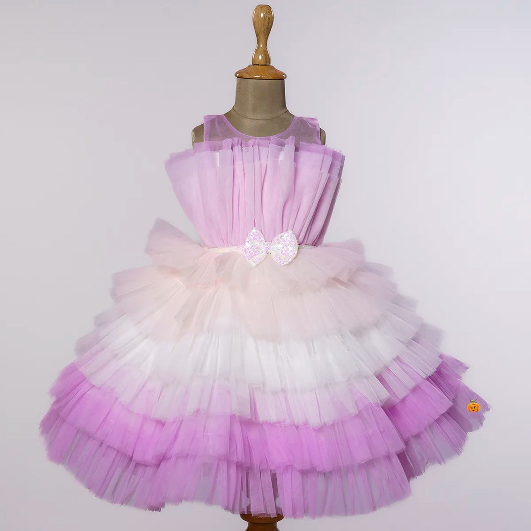 Purple & White Layered Girls Frock Front View