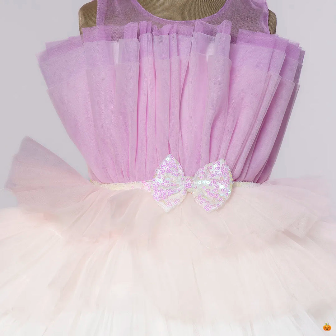 Purple & White Layered Girls Frock Close Up View