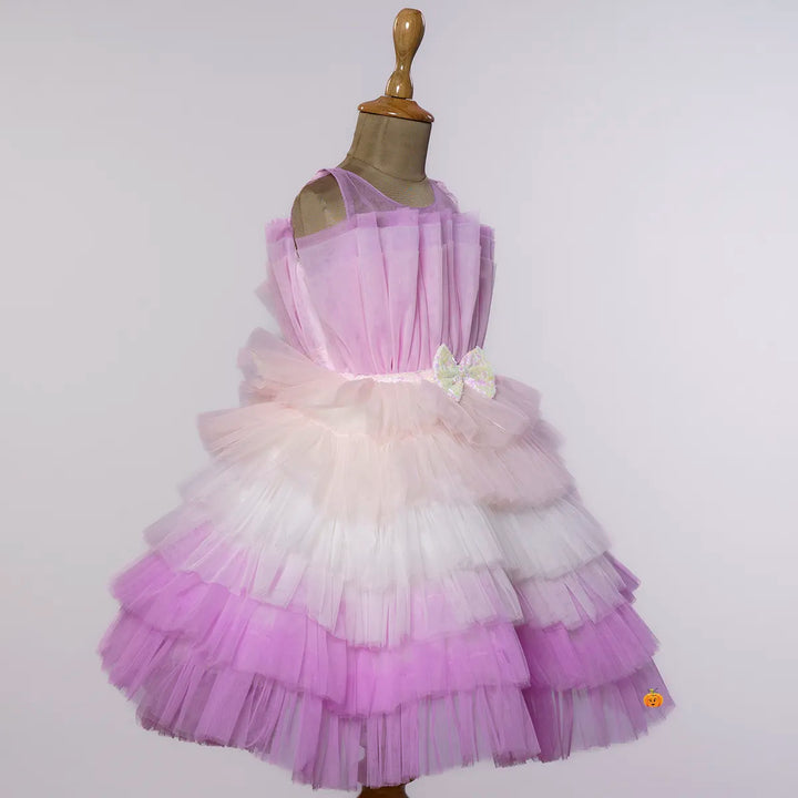 Purple & White Layered Girls Frock Side View