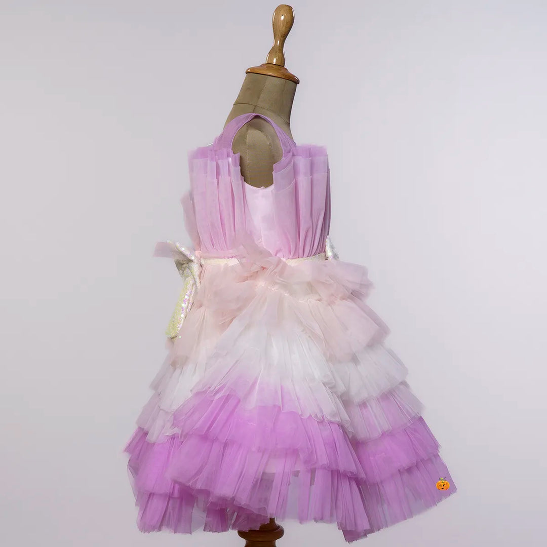 Purple & White Layered Girls Frock Side View