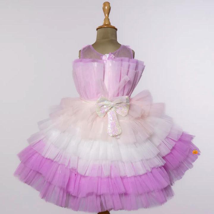 Purple & White Layered Girls Frock Back View
