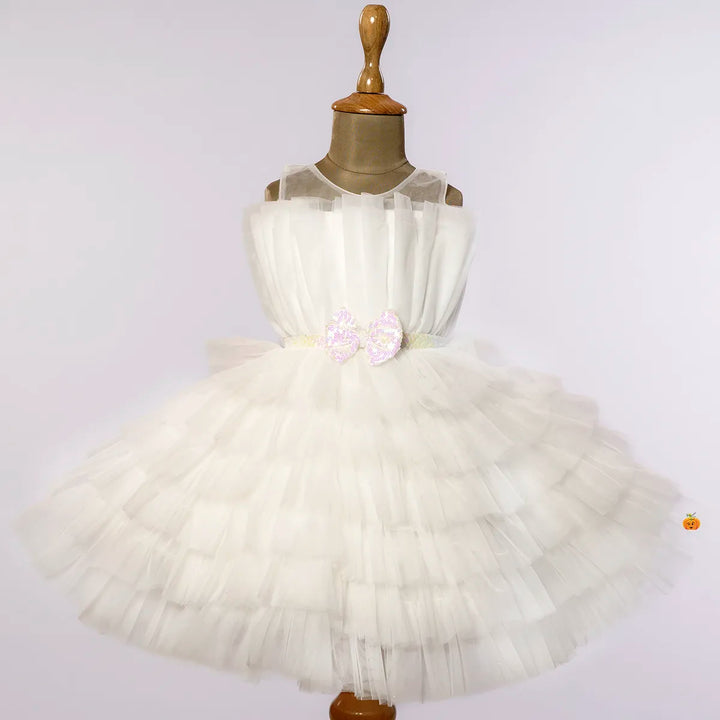 Purple & White Layered Girls Frock Front View