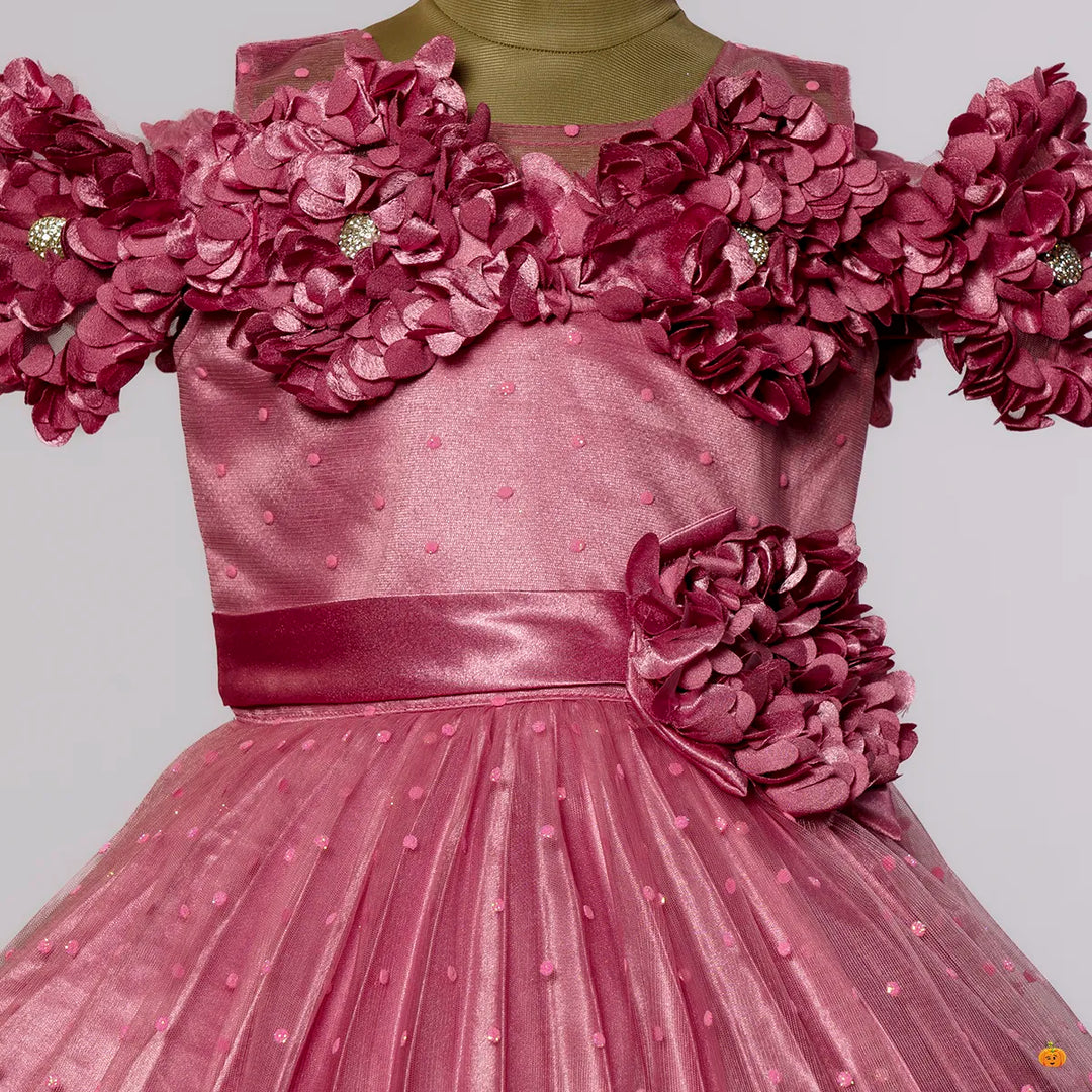Onion & Purple Floral Frock for Girls Close Up View