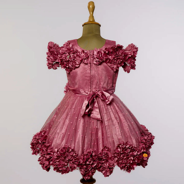 Onion & Purple Floral Frock for Girls Back View