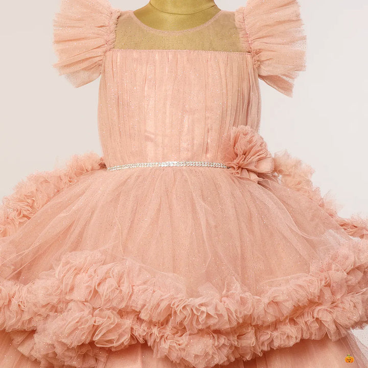 High Low Frill Pattern Girls Frock Close Up View