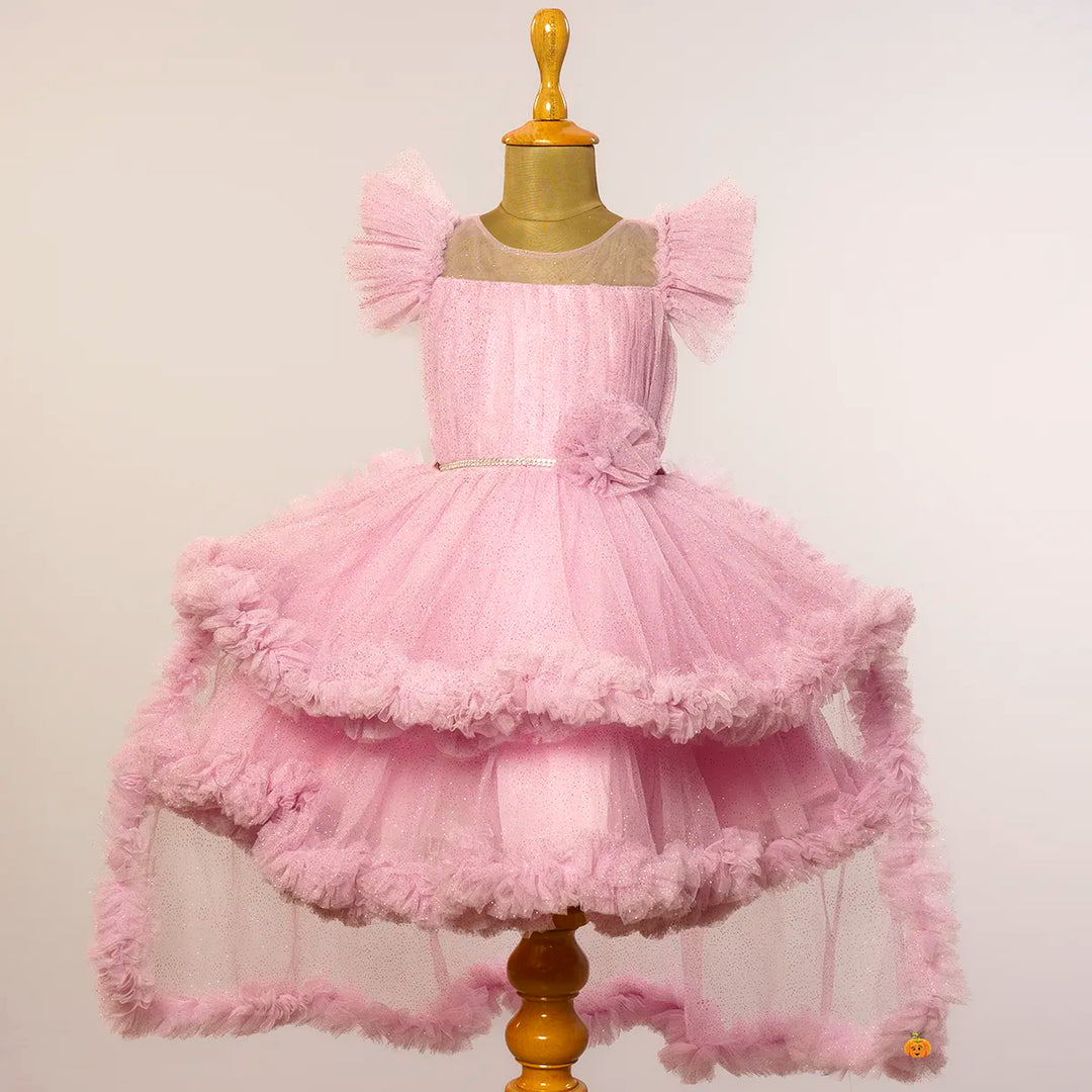 High Low Frill Pattern Girls Frock Front View