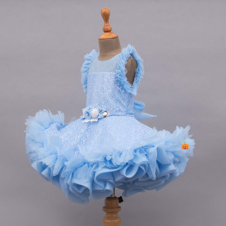 Sky Blue Ruffled Girls Frock Side View