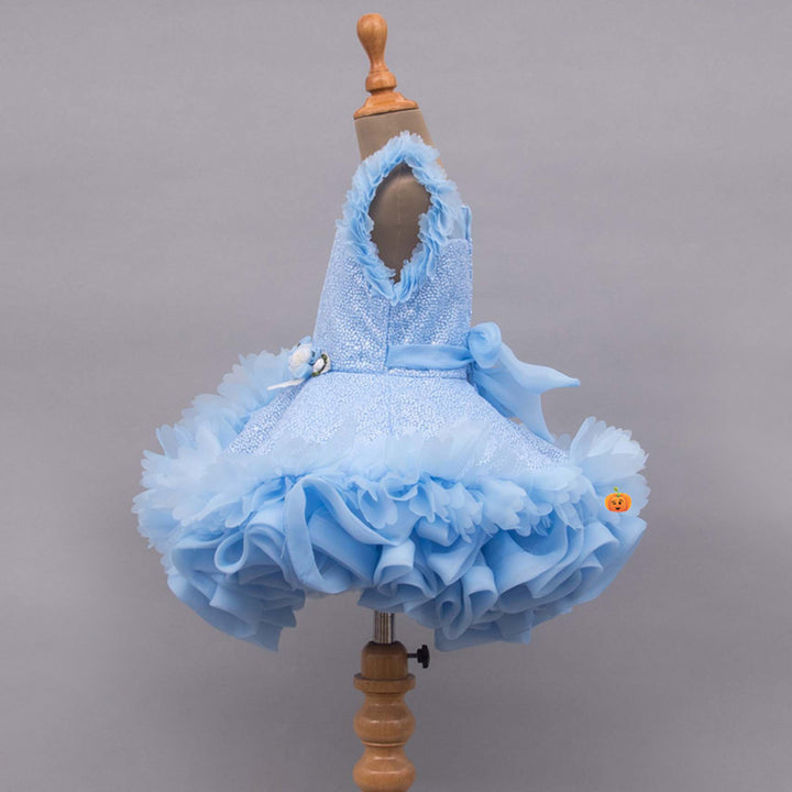 Sky Blue Ruffled Girls Frock Side View